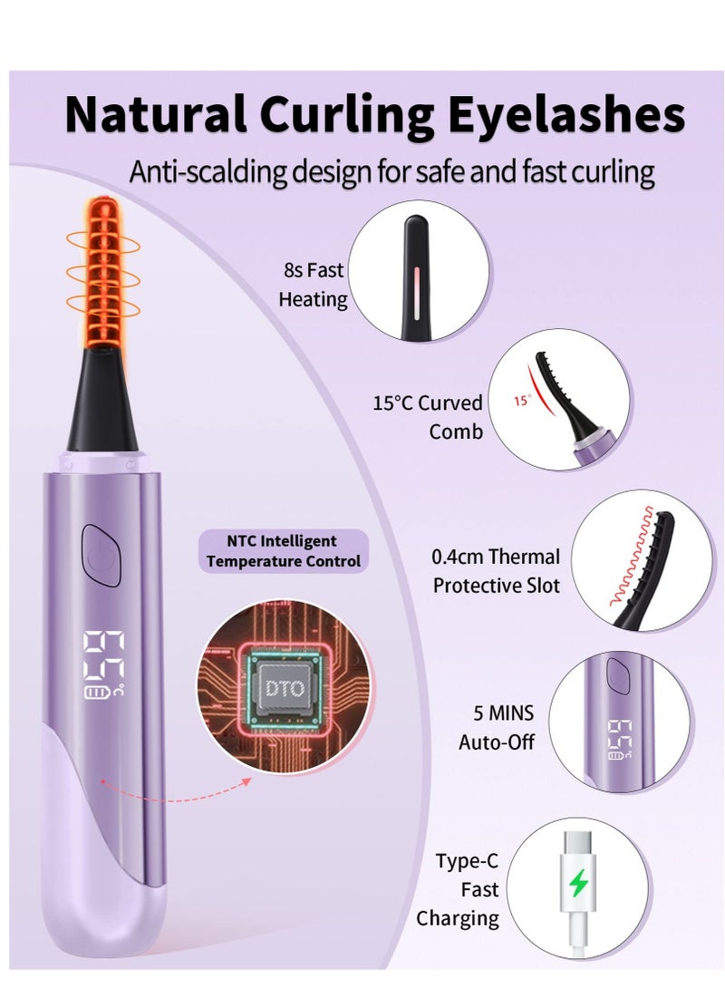 Rechargeable Heated Eyelash Curler for Quick Natural Curling, 24-Hour Long-Lasting Eye Makeup Tool for Women