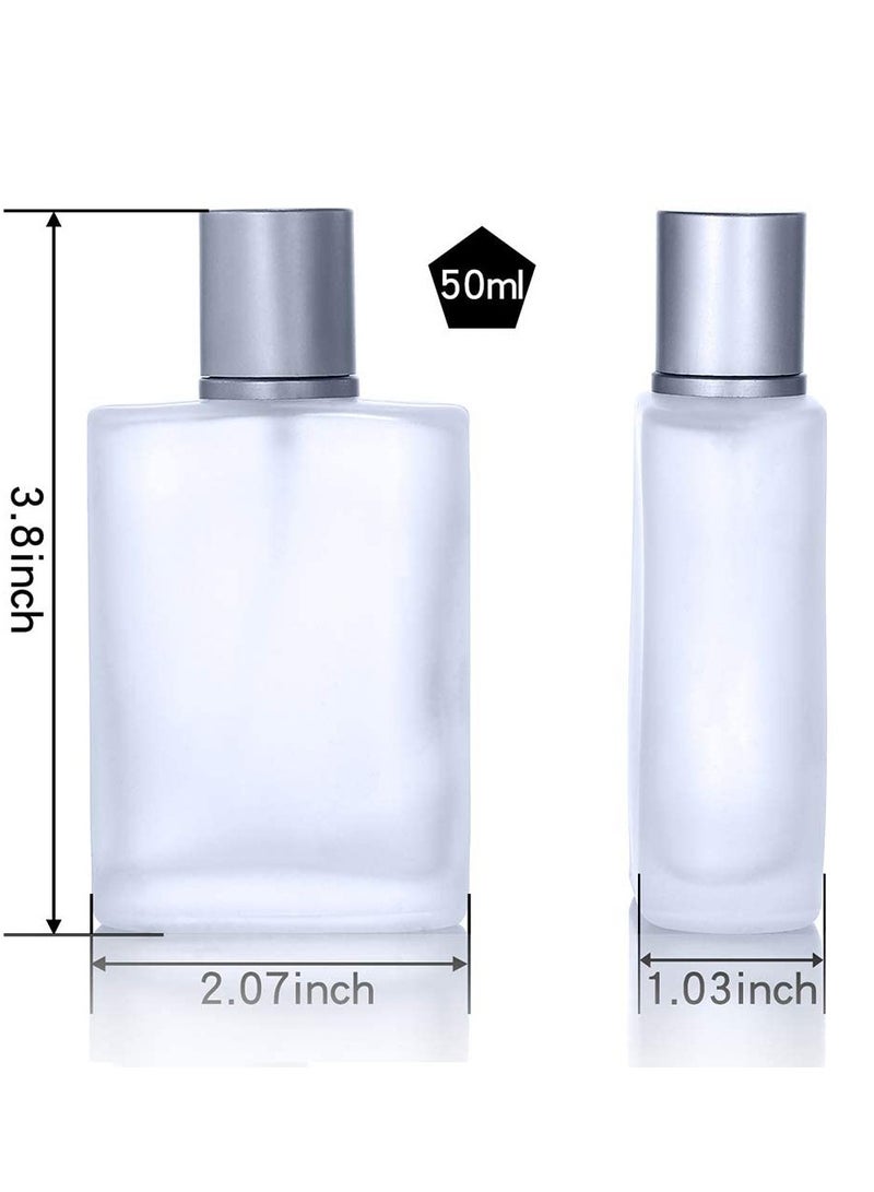 2Pcs 50ml Square Empty Frosted Glass Spray Bottles, Refillable Fine Mist Atomizer for Perfume, Essential Oils, Makeup Toner, and Lotion