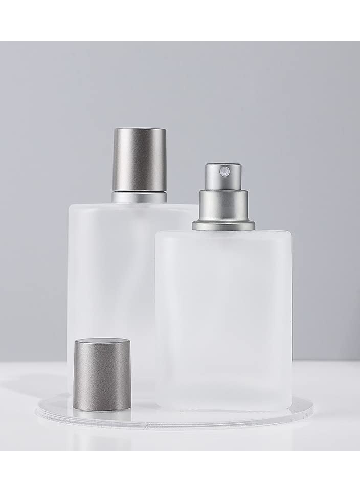 2Pcs 50ml Square Empty Frosted Glass Spray Bottles, Refillable Fine Mist Atomizer for Perfume, Essential Oils, Makeup Toner, and Lotion