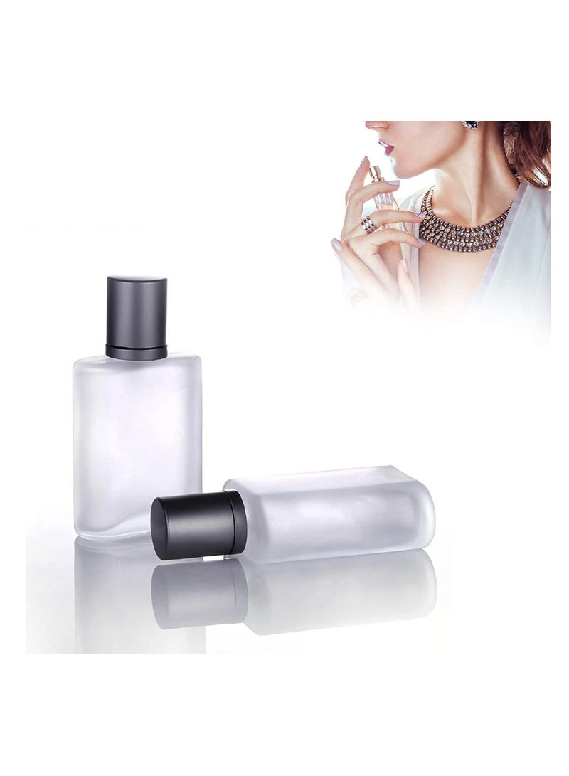 2Pcs 50ml Square Empty Frosted Glass Spray Bottles, Refillable Fine Mist Atomizer for Perfume, Essential Oils, Makeup Toner, and Lotion