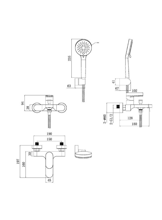 Milano Lira Bath Shower Mixer Set Chrome - Made In China