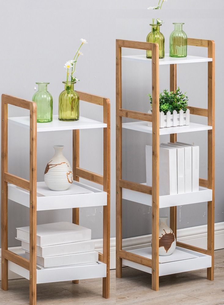 4 Layers Multipurpose Bathroom Organizer Rack Wood Flowers Rack Plants Stand Bookshelf Bookcase Freestanding Toilet Shelves Wooden Storage Organizer