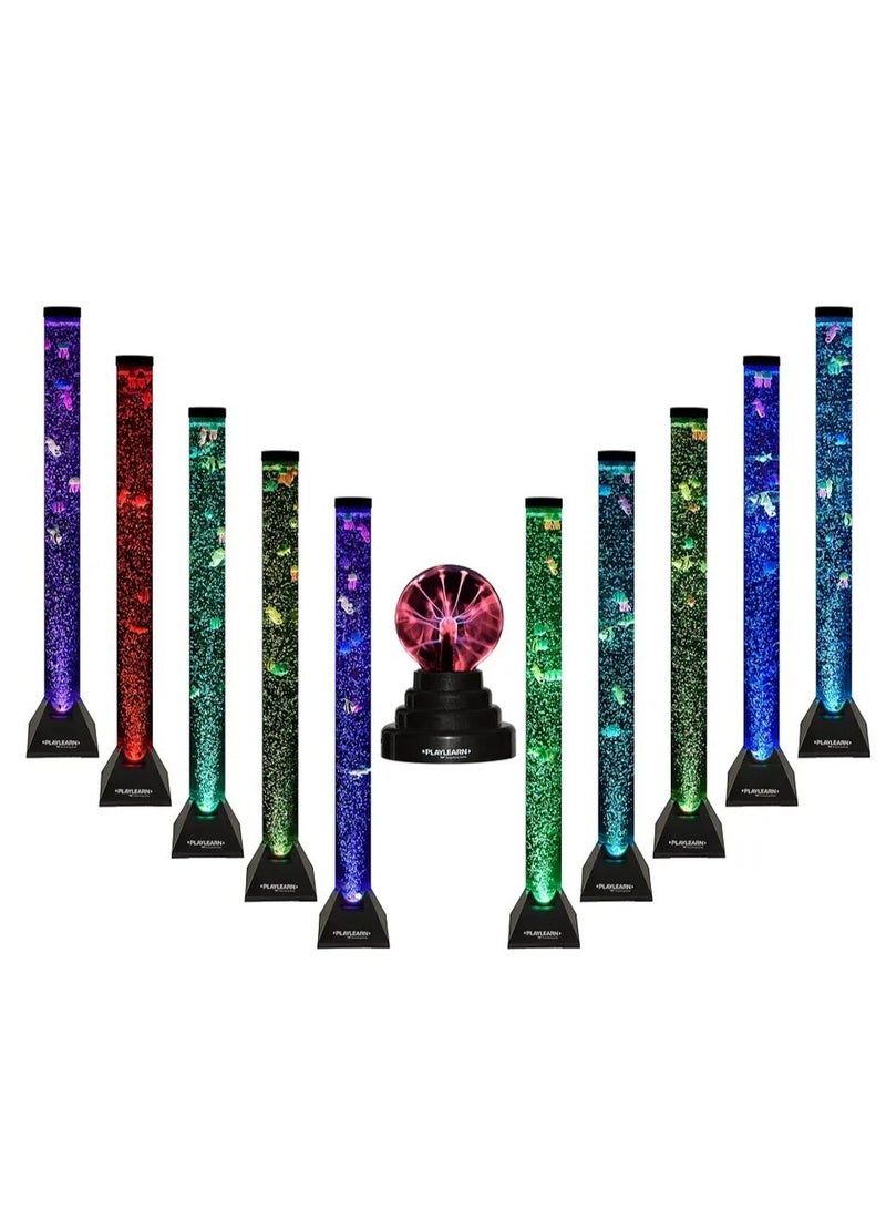 Sensory Mood Light Novelty Bubbles Water Tube Aquarium - 100cm & Plasma Ball Touch and Sound Sensitive – 3.5 inches Glass Lightning Sphere Combo Pack