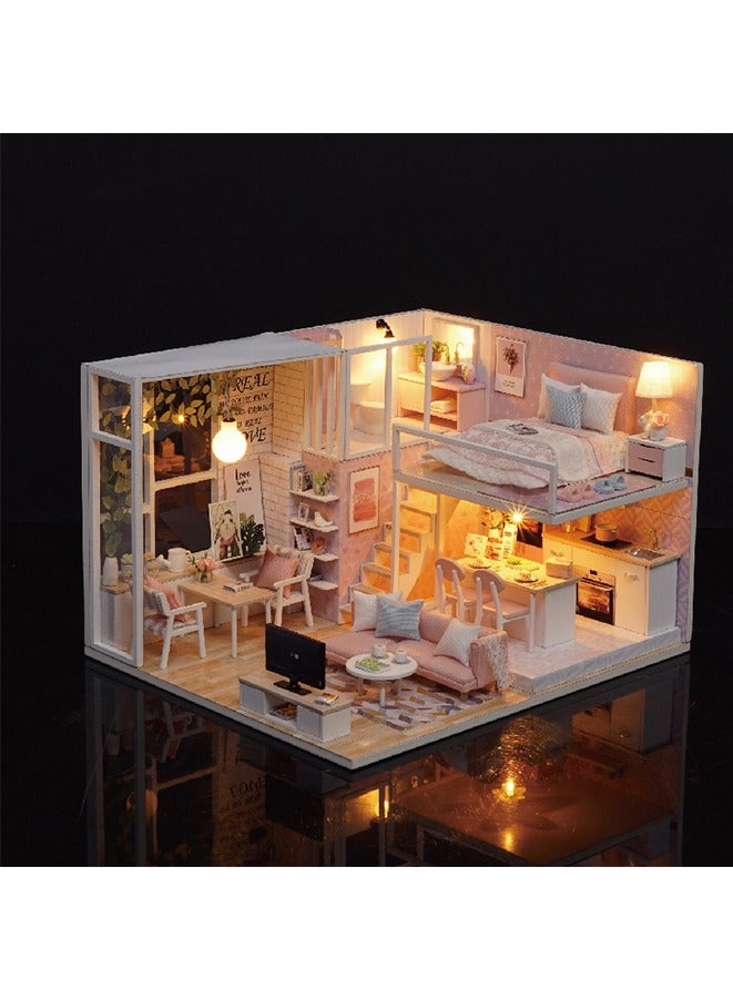 1:24 DIY Miniature Dollhouse Kit with Furniture and LED Light,Diy Cabin Handmade Model Creative Gift Wooden Toys.