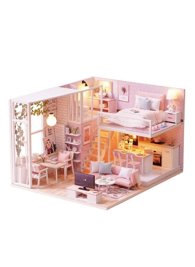 1:24 DIY Miniature Dollhouse Kit with Furniture and LED Light,Diy Cabin Handmade Model Creative Gift Wooden Toys.