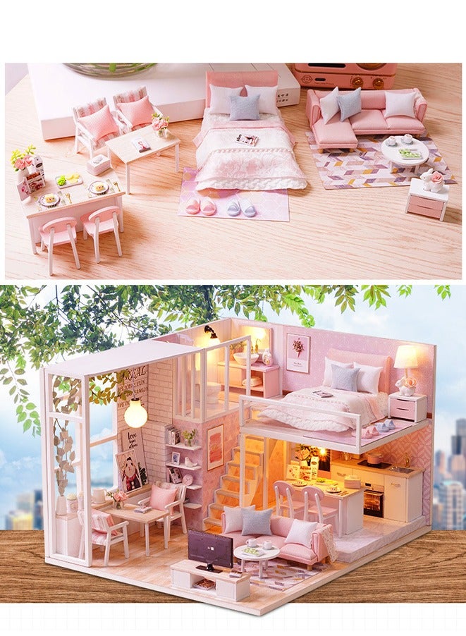 1:24 DIY Miniature Dollhouse Kit with Furniture and LED Light,Diy Cabin Handmade Model Creative Gift Wooden Toys.