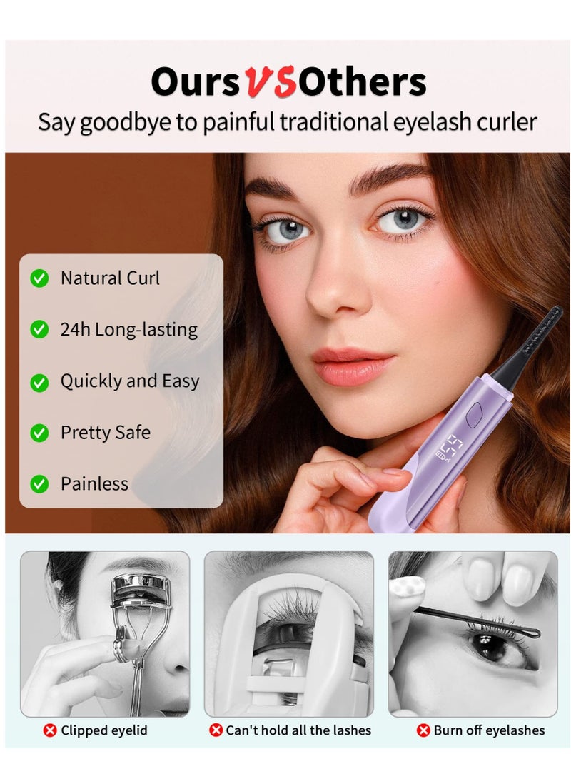 Rechargeable Heated Eyelash Curler for Quick Natural Curling, 24-Hour Long-Lasting Eye Makeup Tool for Women