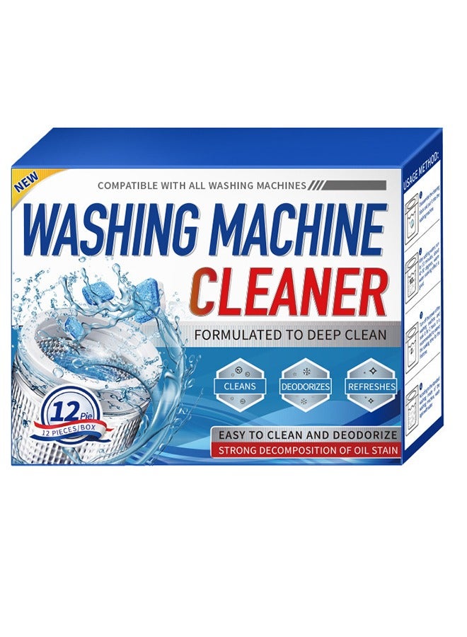 12PCS Washing Machine Cleaner Effervescent Tablets Washing Machine Cleaner Descaling Agent Deep Cleaning Tablets Suitable For Washing Machine Cleaning, Sterilization And Decontamination