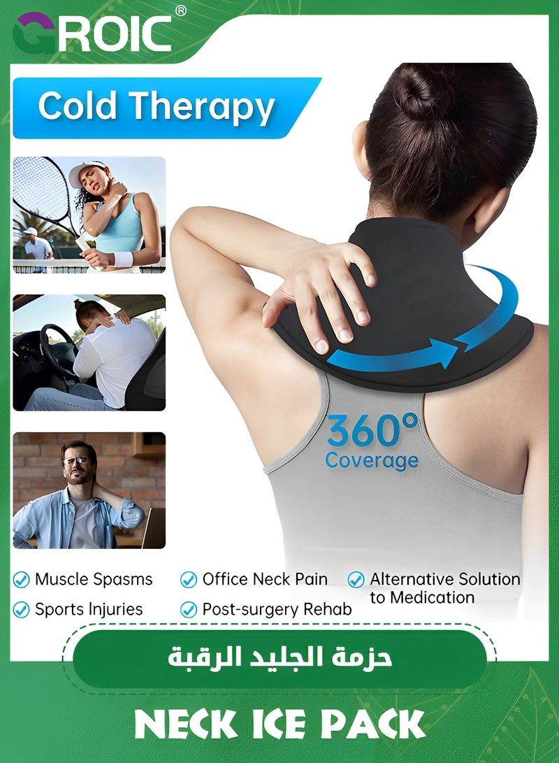 Neck Ice Pack Wrap, Reusable Gel Ice Pack with Hot and Cold, Cervical Injuries Pain Relief, Flexible Cold Hot Compress Therapy for Neck Shoulder Swelling, Bruises, Stiff Neck, Migraine