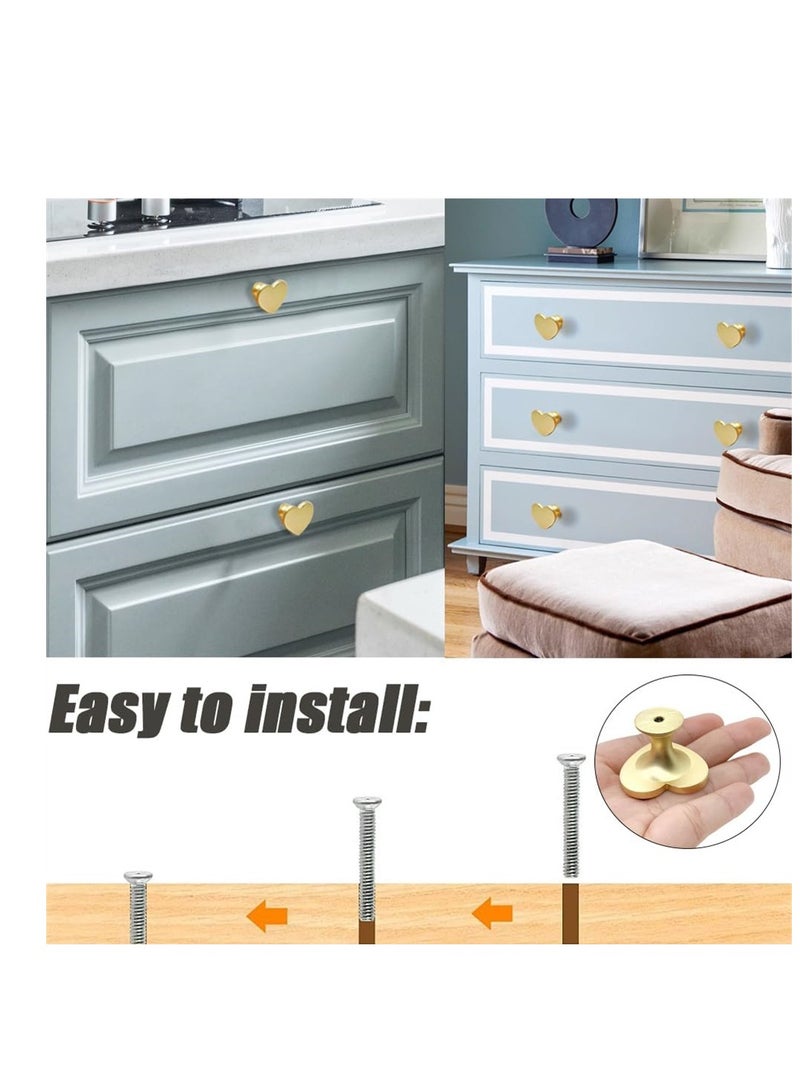 Brass Drawer Knobs, Heart Shape Handle Zinc Alloy Handle, Cabinet Dresser Pulls Handles Kitchen Furniture Knobs, for Kitchen Cupboard Bathroom Dresser Closet, Modern Cabinet Hardware, 6 pcs