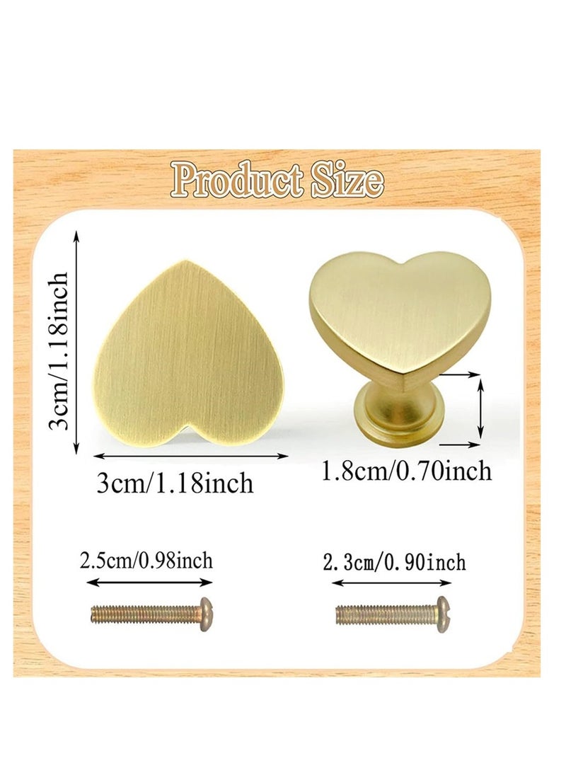 Brass Drawer Knobs, Heart Shape Handle Zinc Alloy Handle, Cabinet Dresser Pulls Handles Kitchen Furniture Knobs, for Kitchen Cupboard Bathroom Dresser Closet, Modern Cabinet Hardware, 6 pcs