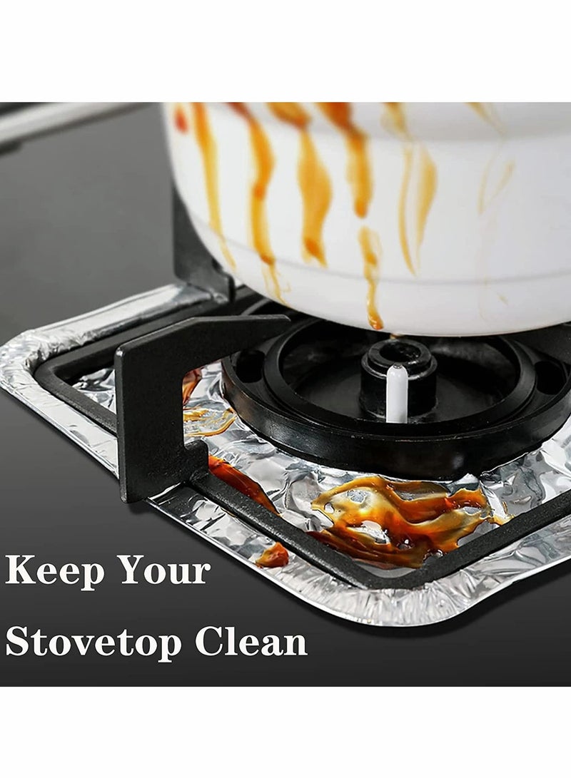 Stove Burner Covers, 100 Pack Aluminum Foil Liners for Gas Stoves, Disposable and Durable Foil Covers to Keep Your Stove Clean, Catch Oil and Food Spills, Easy to Clean (8.5