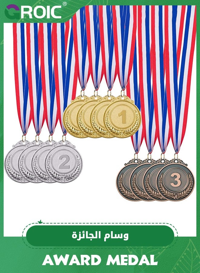 12 Pieces Metal Medals, Gold Silver Bronze Award Medals, Olympic Style Winner Medals Gold Silver Bronze Prizes for Sports, Competitions, Party Favors,Winner Medals for Competition, 2 Inches