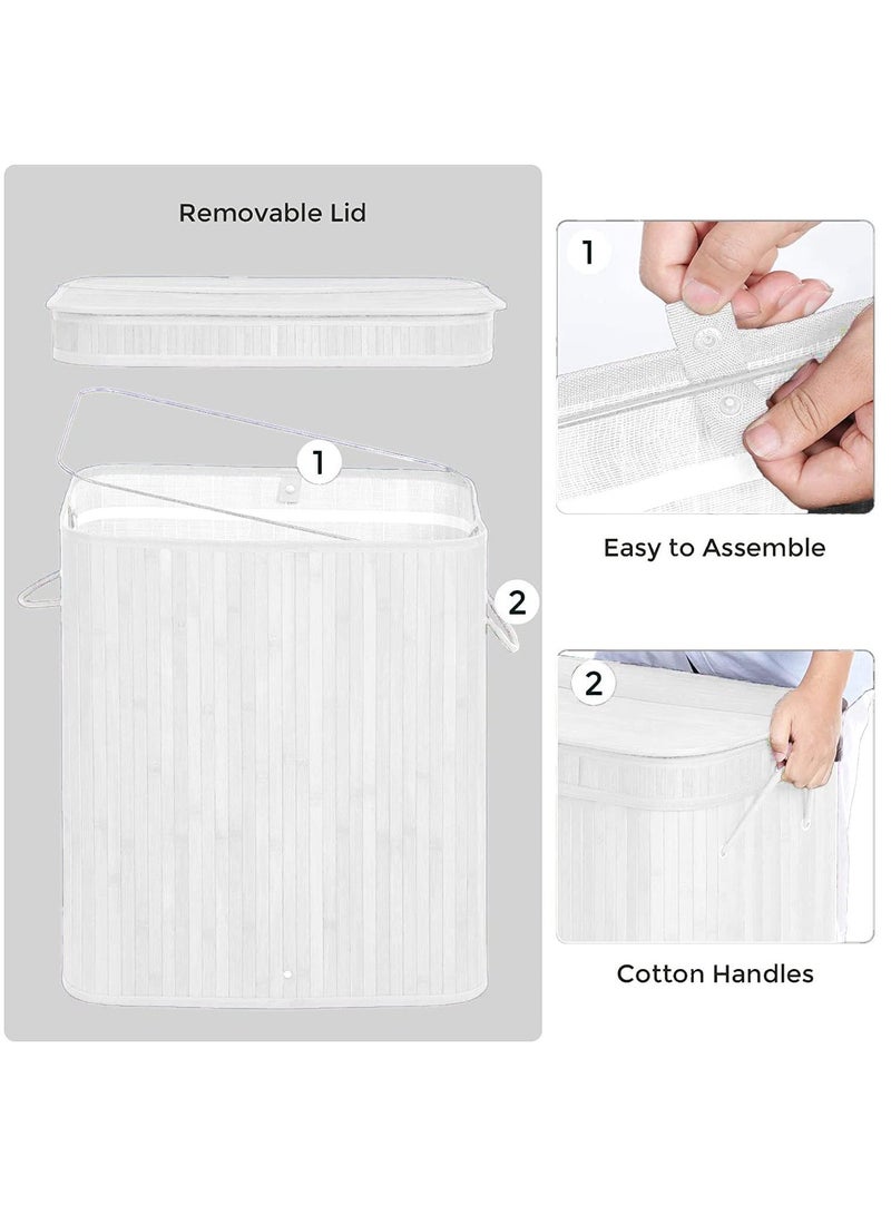 Foldable Bamboo Laundry Clothes Basket, Home Storage Organizer, Laundry Hamper and Collapsible Storage Dirty with Lid, Cord Handle, Removable Liner Bag