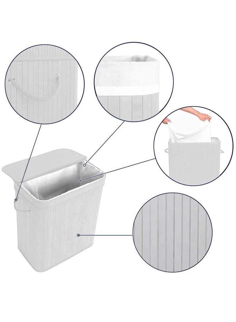 Foldable Bamboo Laundry Clothes Basket, Home Storage Organizer, Laundry Hamper and Collapsible Storage Dirty with Lid, Cord Handle, Removable Liner Bag