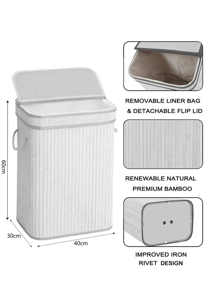 Foldable Bamboo Laundry Clothes Basket, Home Storage Organizer, Laundry Hamper and Collapsible Storage Dirty with Lid, Cord Handle, Removable Liner Bag