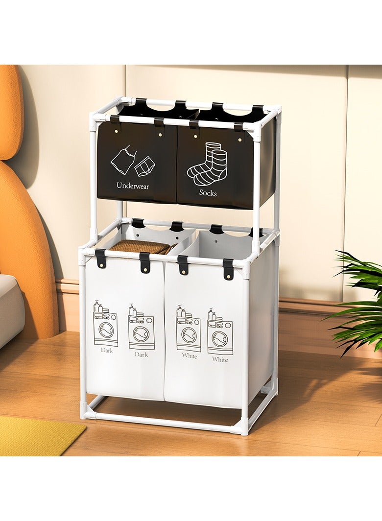 Laundry Sorter 4 Sections with 2-Tier Design,Laundry Hamper for Efficient Dirty Clothes Organization,Laundry Basket with Large Capacity and 4 Removable Bags