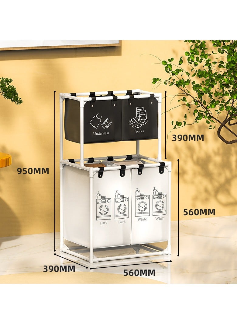 Laundry Sorter 4 Sections with 2-Tier Design,Laundry Hamper for Efficient Dirty Clothes Organization,Laundry Basket with Large Capacity and 4 Removable Bags