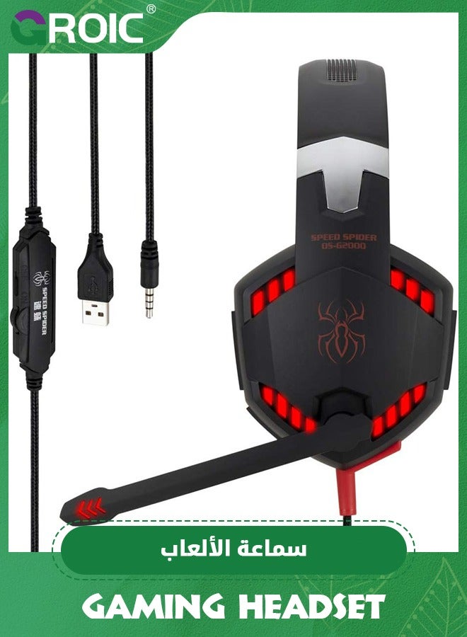 Gaming Headset Headphones for Xbox Series X|S, Xbox One, PS5, PC, Mac, Nintendo Switch, Noise Isolating Over Ear Headphones with Mic, Red LED Light, Bass Surround for Sega Dreamcast