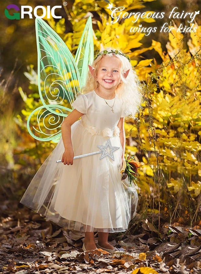 Fairy Wings, Fairy Wings Costume Set, Fairy Costume Set with Sparkling Sheer Butterfly Wings, Elf Ears, Flower Crown, Wand, 23.6*18.5 Inch Butterfly Wings Ideal for Cosplay, Party, Costume