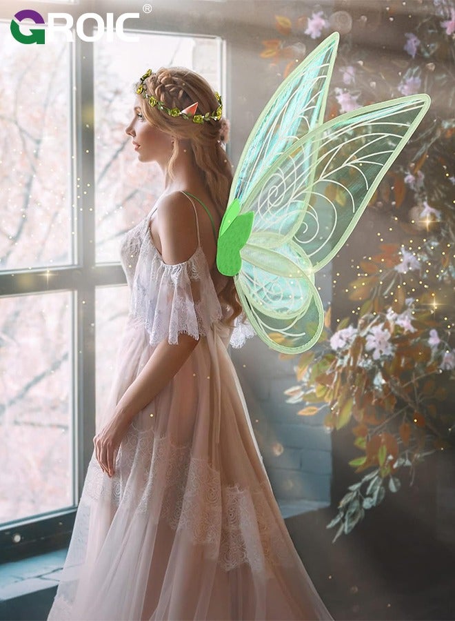 Fairy Wings, Fairy Wings Costume Set, Fairy Costume Set with Sparkling Sheer Butterfly Wings, Elf Ears, Flower Crown, Wand, 23.6*18.5 Inch Butterfly Wings Ideal for Cosplay, Party, Costume