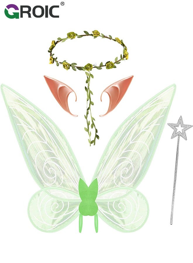 Fairy Wings, Fairy Wings Costume Set, Fairy Costume Set with Sparkling Sheer Butterfly Wings, Elf Ears, Flower Crown, Wand, 23.6*18.5 Inch Butterfly Wings Ideal for Cosplay, Party, Costume