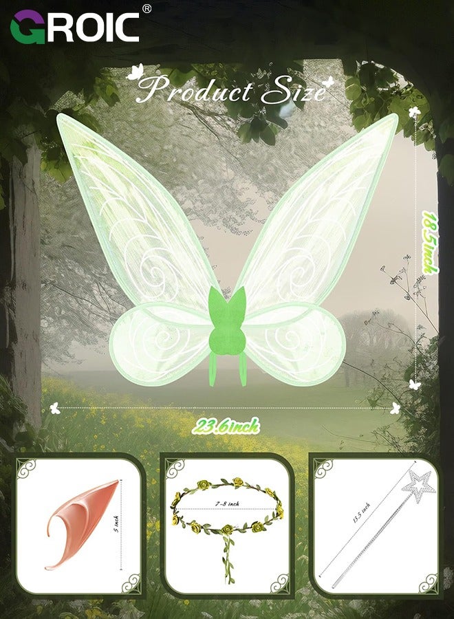 Fairy Wings, Fairy Wings Costume Set, Fairy Costume Set with Sparkling Sheer Butterfly Wings, Elf Ears, Flower Crown, Wand, 23.6*18.5 Inch Butterfly Wings Ideal for Cosplay, Party, Costume