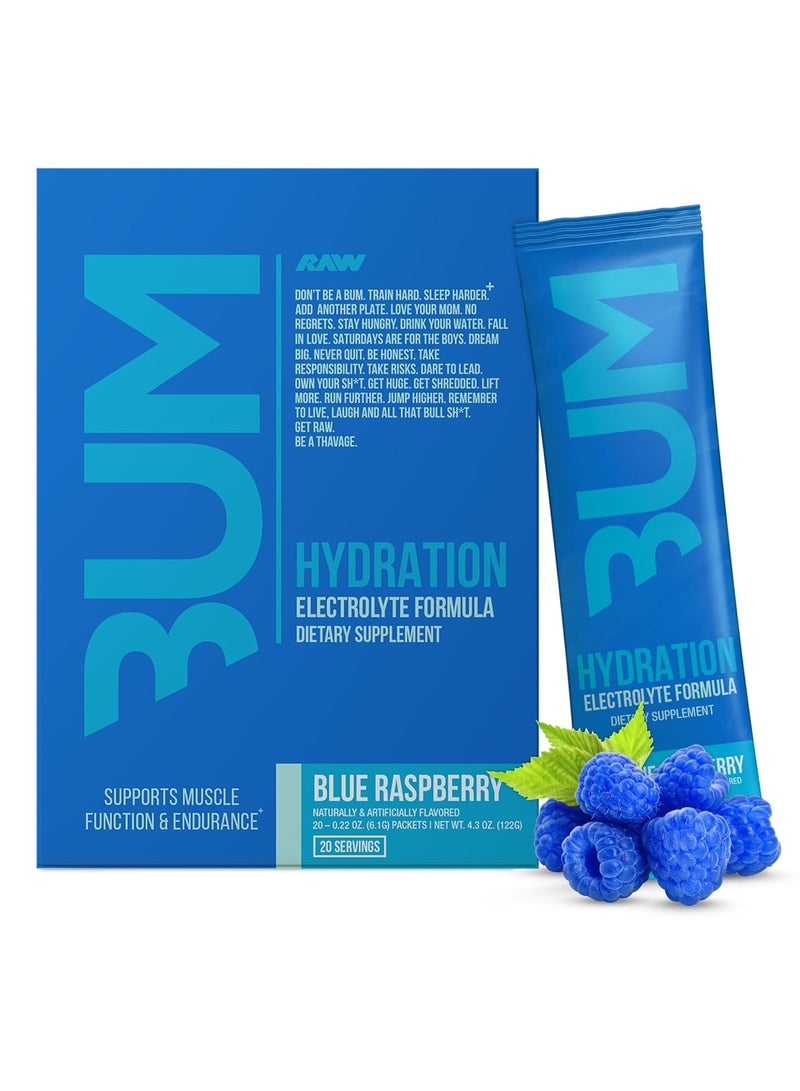 RAW Electrolytes Hydration Powder - Supports Muscle Function and Endurance, On The Go for Athletes, Blue Raspberry, 20 Servings