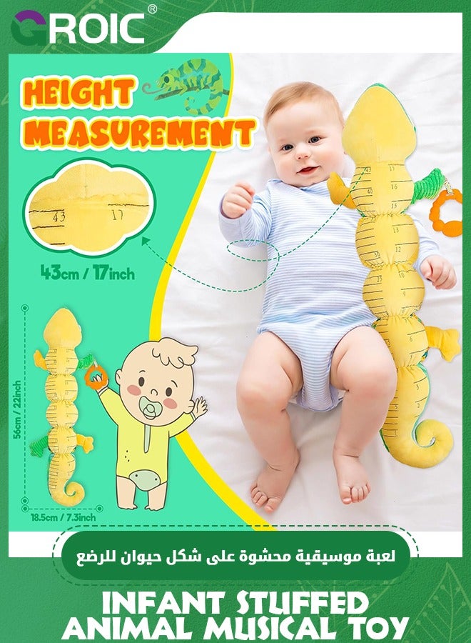 Baby Toys, Infant Stuffed Animal Musical Toy with Teether, Rattle, Textures and Crinkle - Montessori Sensory Activity Soft Height Gauge Toy for Tummy Time Newborn Babies Gifts, Chameleon