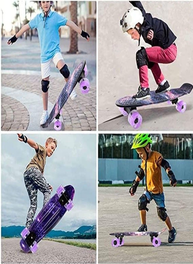 Skateboard 22 Inch Mini Cruiser Skateboard Complete Skateboard with LED PU Wheel Plastic Retro Board Classic Skateboard Light Up Starry Sky Skateboard for Kids Beginner Girls Boys Adult Teens