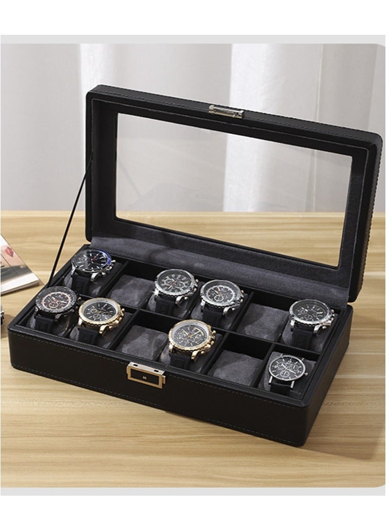 Watch Box for Men - Mens Watch Case w Glass Lid - Luxury Carbon Fiber Design Mens Watch Box - Watch Holder for Men w Metal Accents (12 Watch Slots)