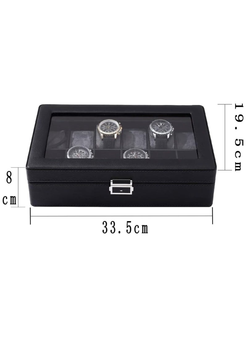 Watch Box for Men - Mens Watch Case w Glass Lid - Luxury Carbon Fiber Design Mens Watch Box - Watch Holder for Men w Metal Accents (12 Watch Slots)
