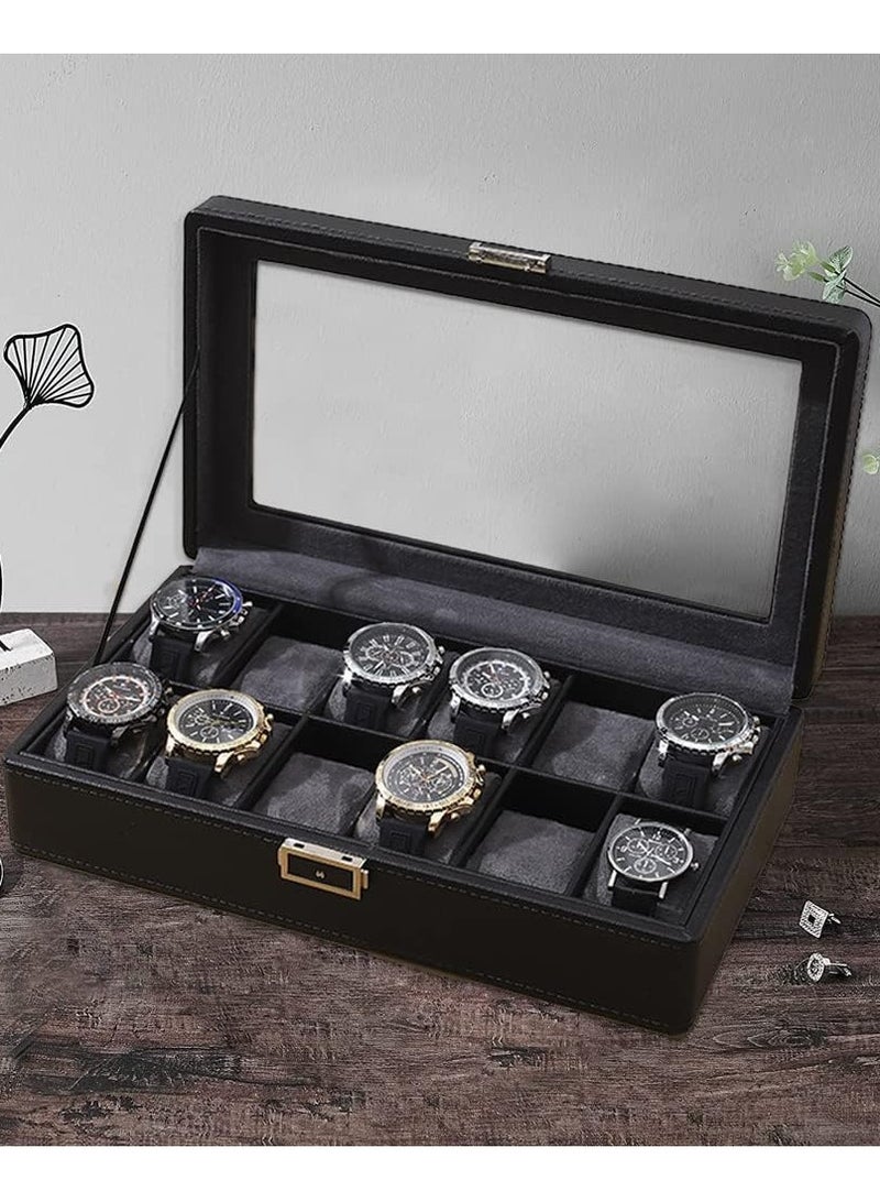 Watch Box for Men - Mens Watch Case w Glass Lid - Luxury Carbon Fiber Design Mens Watch Box - Watch Holder for Men w Metal Accents (12 Watch Slots)