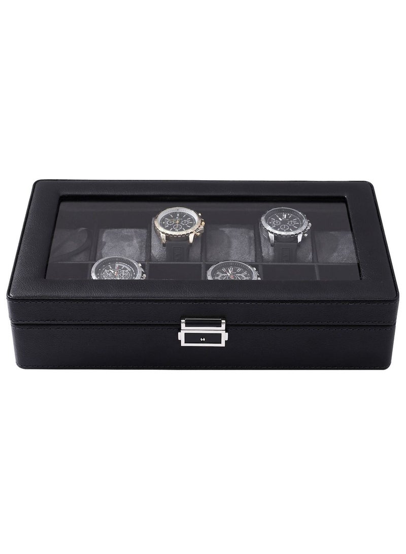 Watch Box for Men - Mens Watch Case w Glass Lid - Luxury Carbon Fiber Design Mens Watch Box - Watch Holder for Men w Metal Accents (12 Watch Slots)