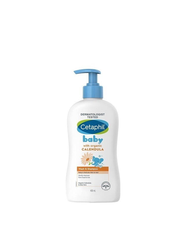 Baby Gentle Cleanser Moisturizer Foaming Wash and Shampoo with Organic Calendula and Aloe Vera 400ml