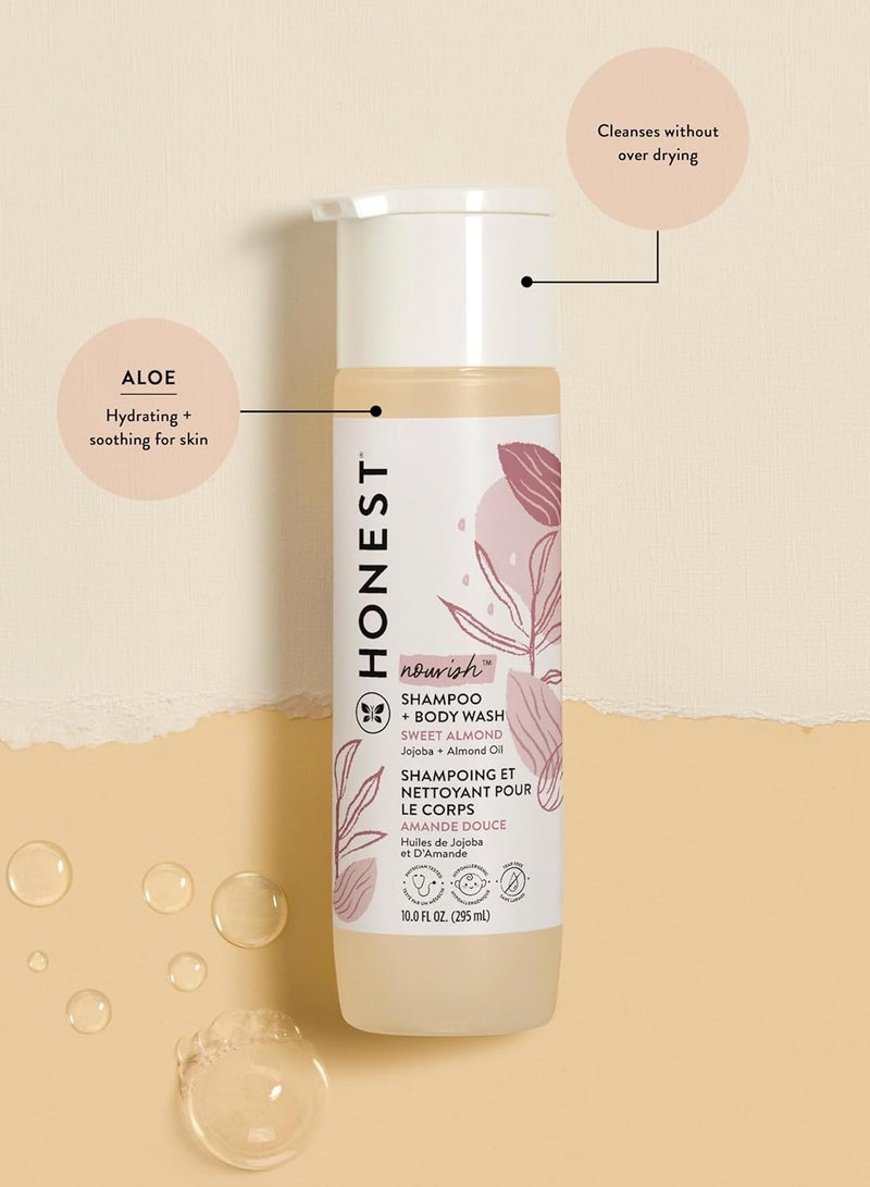 The Honest Company 2-in-1 Cleansing Shampoo + Body Wash and Face + Body Lotion Bundle | Gentle for Baby | Naturally Derived | Sweet Almond Nourish, 18.5 fl oz