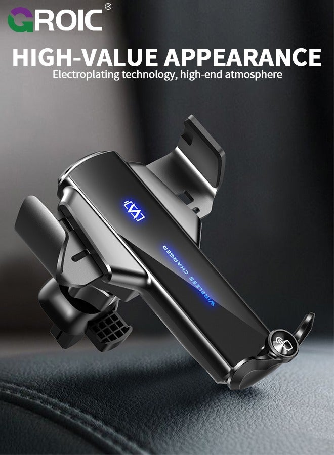 Wireless Car Charger Phone Mount Dual Coil Joyroom LED Qi 15W Cell Phone Fast Charging Vent Holder with Auto Smart Sensor Clamping for iPhone, Samsung