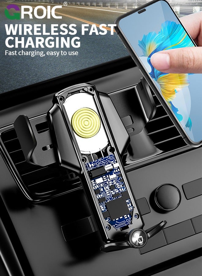 Wireless Car Charger Phone Mount Dual Coil Joyroom LED Qi 15W Cell Phone Fast Charging Vent Holder with Auto Smart Sensor Clamping for iPhone, Samsung