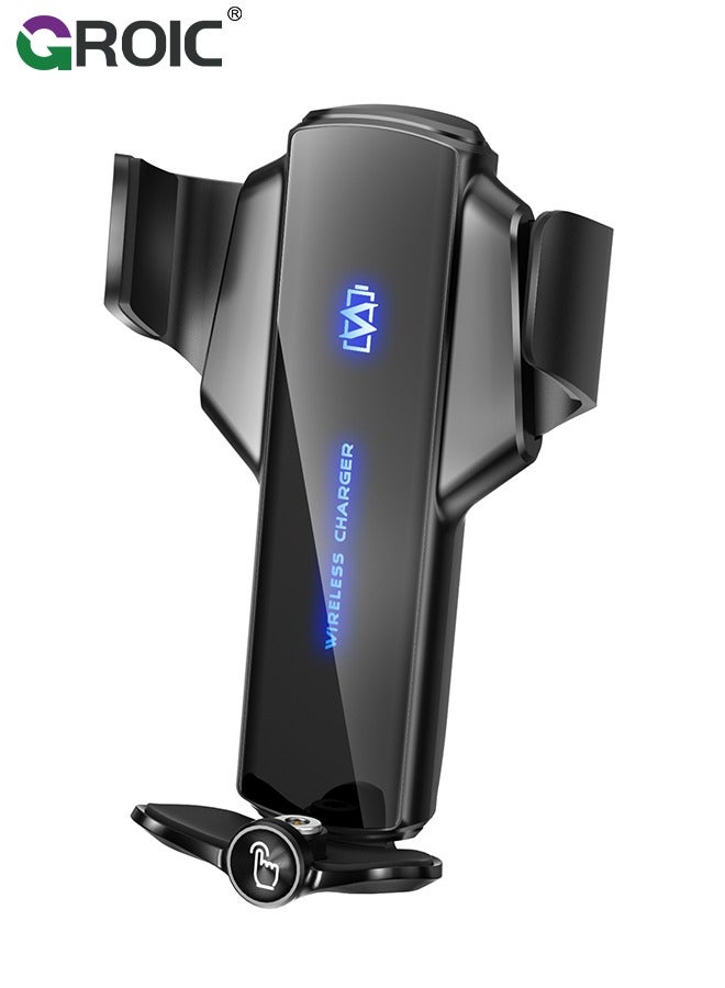 Wireless Car Charger Phone Mount Dual Coil Joyroom LED Qi 15W Cell Phone Fast Charging Vent Holder with Auto Smart Sensor Clamping for iPhone, Samsung