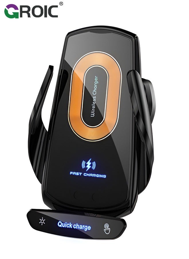 Wireless Car Charger Phone Holder, 15W Fast Charging Car Charger, Auto Clamping Car Vent Car Phone Holder, Touch Control, Compatible with iOS and Android