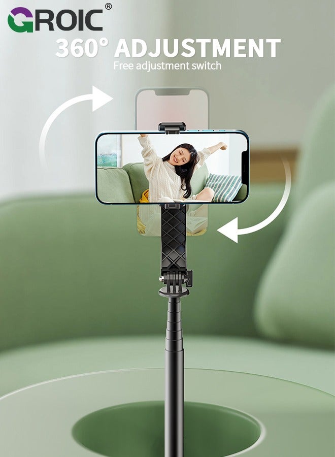 Selfie Stick Phone Tripod with Light, iPhone and Android Cell Phone Stand, Wireless Remote, Adjustable Phone Holder, Premium Anti-Shake Travel Tripod for Video Recording and Photos