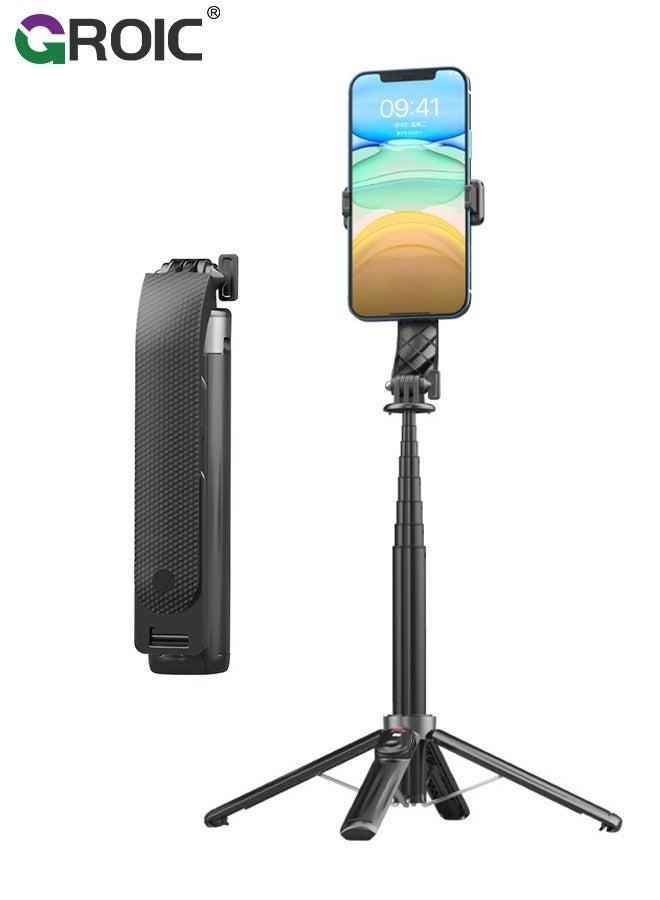 Selfie Stick Phone Tripod with Light, iPhone and Android Cell Phone Stand, Wireless Remote, Adjustable Phone Holder, Premium Anti-Shake Travel Tripod for Video Recording and Photos