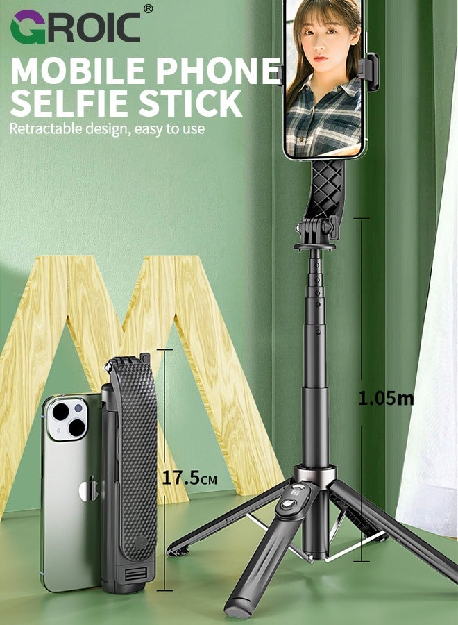 Selfie Stick Phone Tripod with Light, iPhone and Android Cell Phone Stand, Wireless Remote, Adjustable Phone Holder, Premium Anti-Shake Travel Tripod for Video Recording and Photos