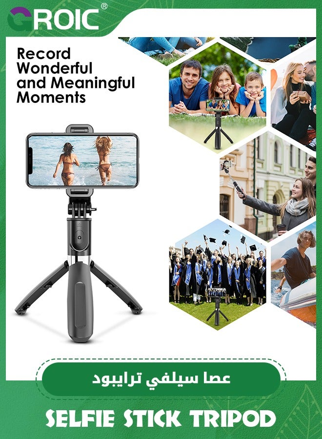 Portable Selfie Stick, Handheld Phone Tripod Stand with Detachable Wireless Remote, Selfie Stick Tripod for iPhone 14 13 12 11 pro Xs Max Xr X 8 7 Plus, Android Moto Samsung Google Smartphone