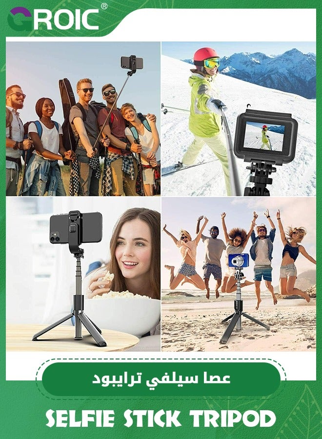 Portable Selfie Stick, Handheld Phone Tripod Stand with Detachable Wireless Remote, Selfie Stick Tripod for iPhone 14 13 12 11 pro Xs Max Xr X 8 7 Plus, Android Moto Samsung Google Smartphone