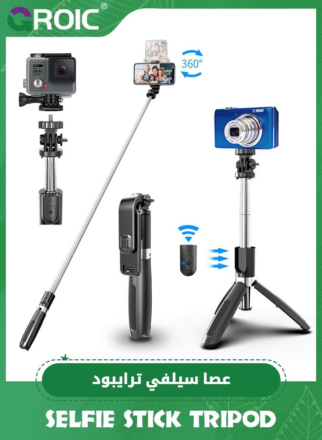 Portable Selfie Stick, Handheld Phone Tripod Stand with Detachable Wireless Remote, Selfie Stick Tripod for iPhone 14 13 12 11 pro Xs Max Xr X 8 7 Plus, Android Moto Samsung Google Smartphone