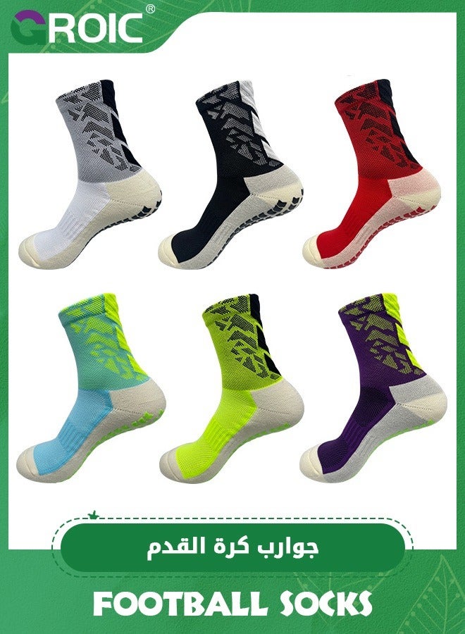 6 Pairs Men's Soccer Socks, Anti Slip Colorful Sports Football Basketball Softball Baseball Socks, Athletic Socks Woven Mid-Calf Socks, Compression Ankle Protection Socks with Non-Slip Pads