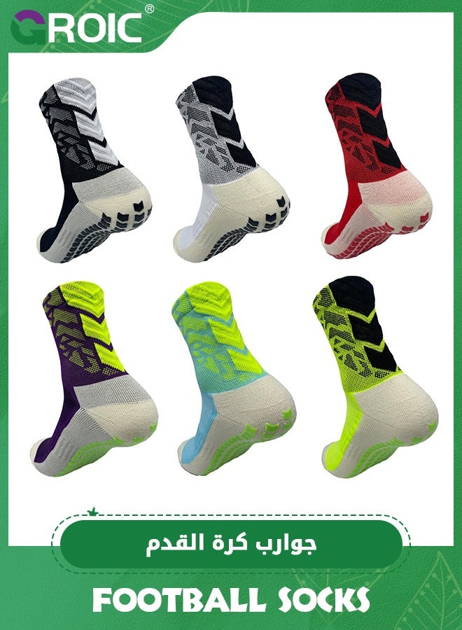 6 Pairs Men's Soccer Socks, Anti Slip Colorful Sports Football Basketball Softball Baseball Socks, Athletic Socks Woven Mid-Calf Socks, Compression Ankle Protection Socks with Non-Slip Pads