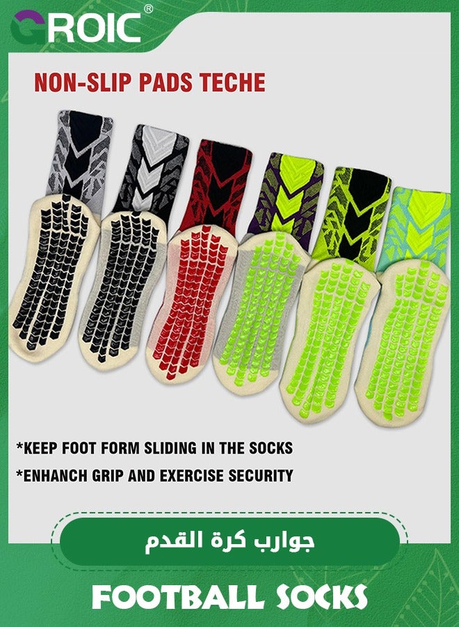 6 Pairs Men's Soccer Socks, Anti Slip Colorful Sports Football Basketball Softball Baseball Socks, Athletic Socks Woven Mid-Calf Socks, Compression Ankle Protection Socks with Non-Slip Pads