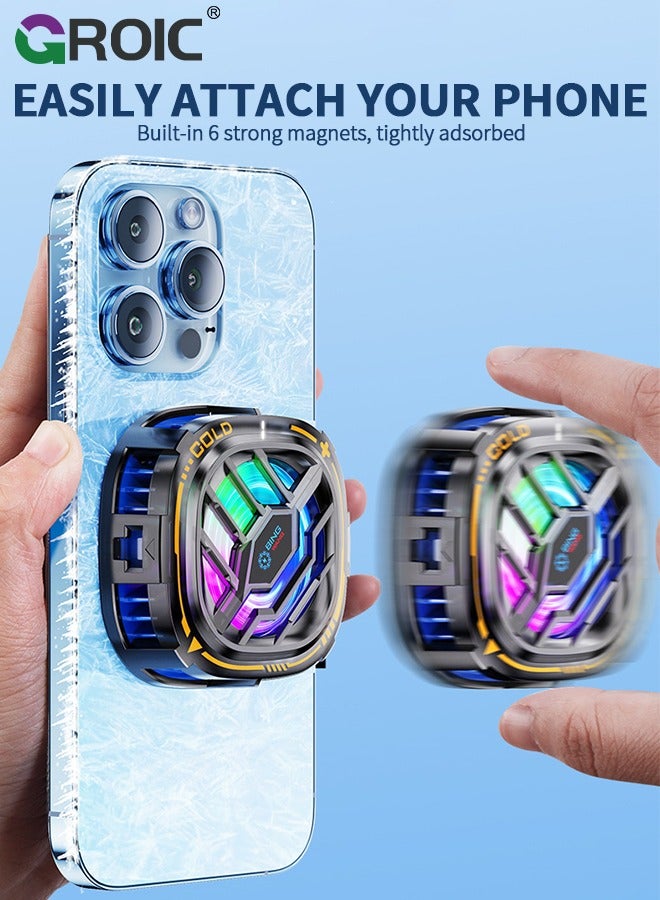 Black Magnetic Cell Phone Cooler, RGB Phone Cooling Fan Portable Lightweight Mobile Phone Cooling Fan, Phone Radiator with Larger Cooling Area for Phone/Tablet/IPad